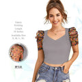 Polyster Short Sleeve V-Neck Lightweight Western Stylish Crop Top - NextBuy