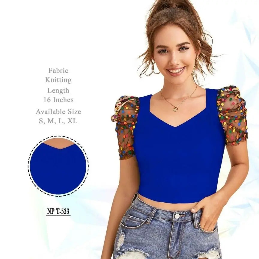 Polyster Short Sleeve V-Neck Lightweight Western Stylish Crop Top - NextBuy