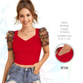 Polyster Short Sleeve V-Neck Lightweight Western Stylish Crop Top - NextBuy
