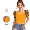 Polyster Short Sleeve V-Neck Lightweight Western Stylish Crop Top - NextBuy