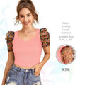 Polyster Short Sleeve V-Neck Lightweight Western Stylish Crop Top - NextBuy