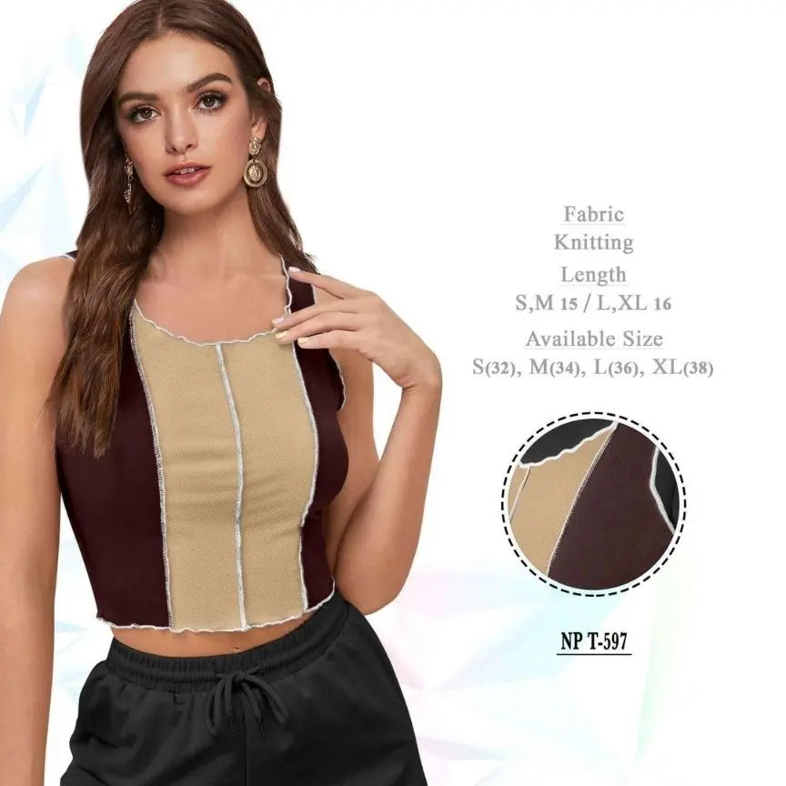 Women's Western Polyester Modern Fit Sleeveless Round Neck Solid Striped Short Length Stylish Regular - NextBuy
