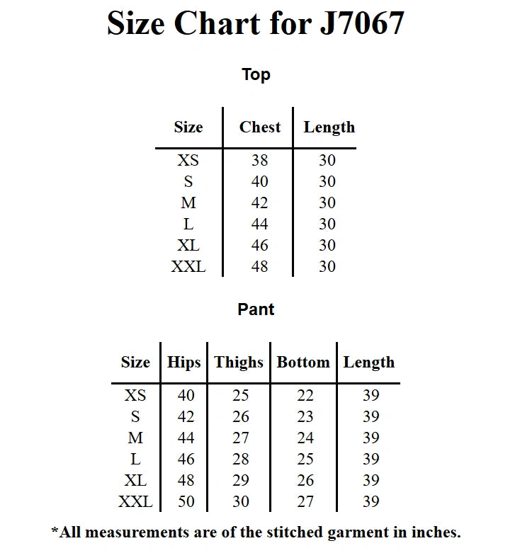 Elegant Women's Matching Top and Pant Set Size Chart
