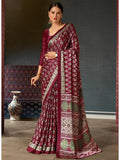 Ajrakh Digital Print Chinon Fabric Saree With Very Soft in Texture - NextBuy
