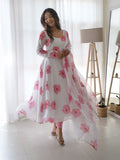 New Flower Print Maxi Dress With Dupatta - NextBuy