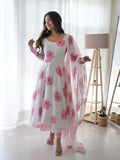 New Flower Print Maxi Dress With Dupatta - NextBuy