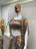 DESIGNER FANCY WESTERN STYLE CREAP SILK PRINTED AND COIN LACE WORK KOTI, BLOUSE WITH WESTERN BOTTOM - NextBuy