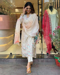 1. Floral Printed V-Neck Kurta & Trousers With Dupatta NextBuy