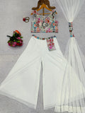 White Designer 3 Piece Western Dress With Sequence Work Top Palazzo and Dupatta NextBuy