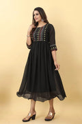 Women Black Embroidered Work Dress NextBuy