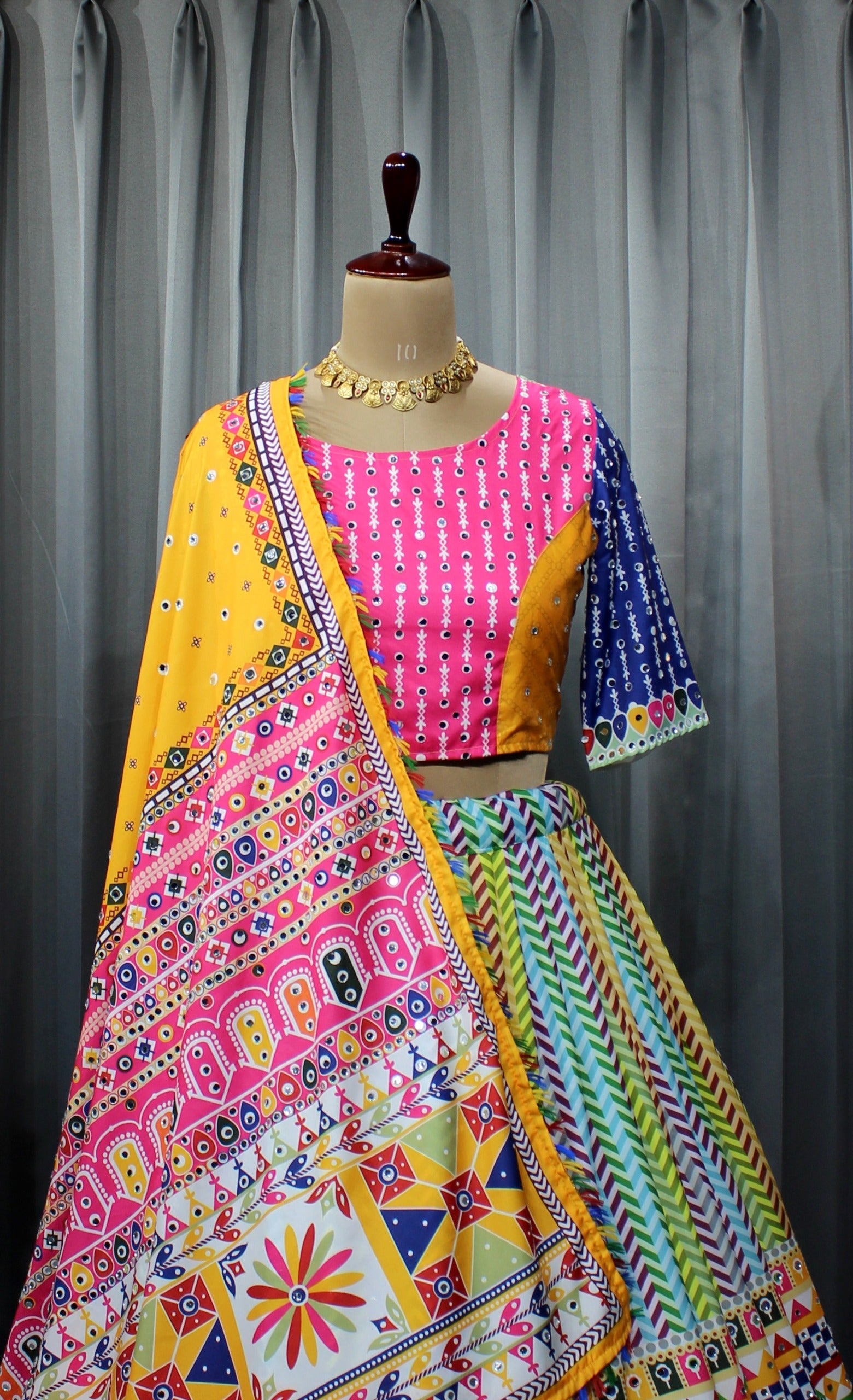Elegant Soft Butter Silk Lehenga – Digital Print & Mirror Work NextBuy