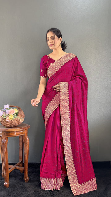 Elegant Zari & Swarovski Work Saree – Premium Vichitra Silk NextBuy