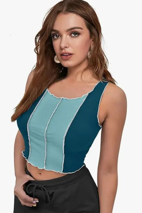 Women's Western Polyester Modern Fit Sleeveless Round Neck Solid Striped Short Length Stylish Regular - NextBuy