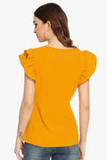 Fashionable Top Yellow & Pista Cap Sleeves Round Neck Solid Peplum Top - NextBuy