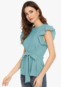 Fashionable Top Yellow & Pista Cap Sleeves Round Neck Solid Peplum Top - NextBuy