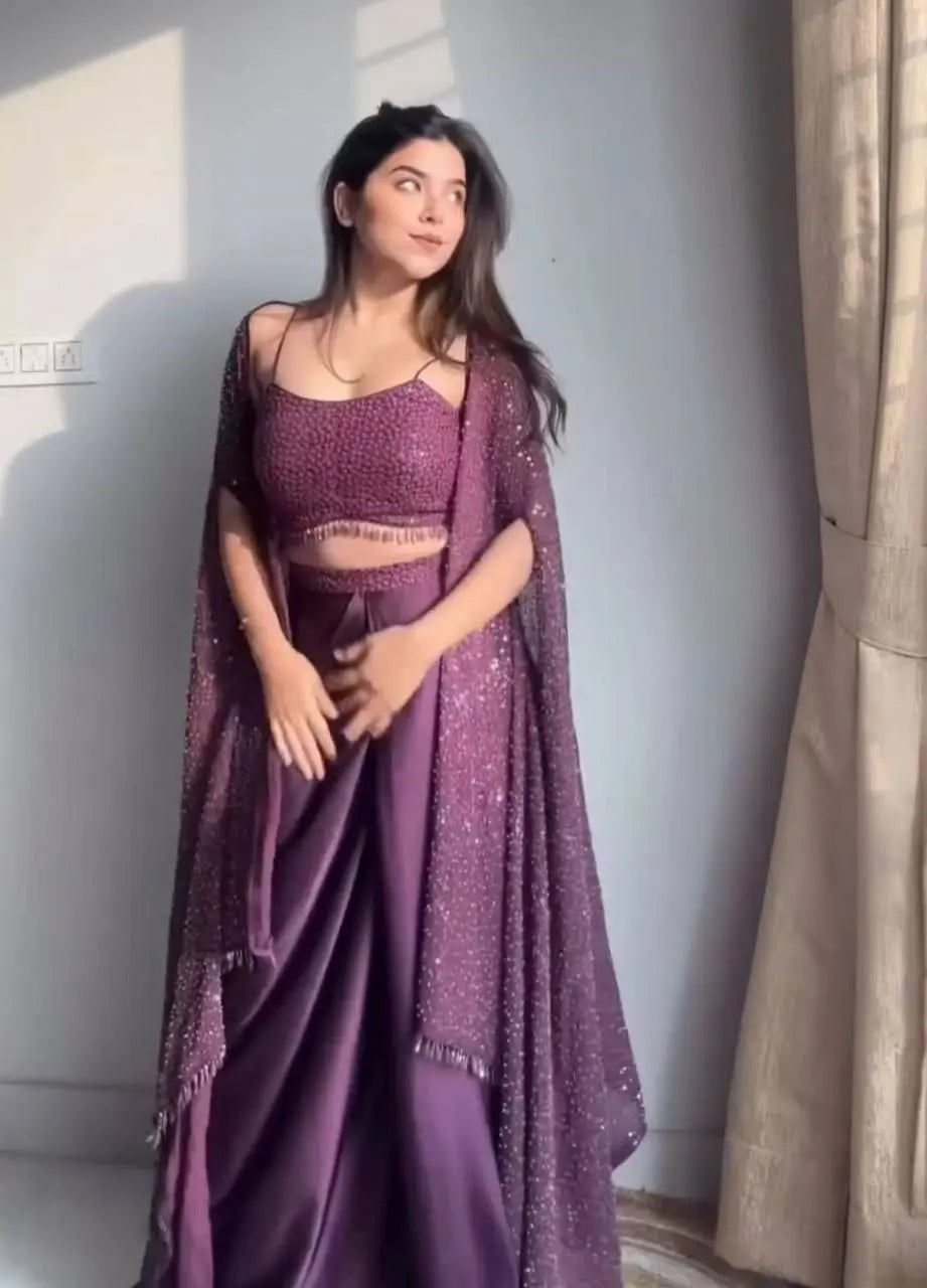 Designer Fancy Western Style Rangoli Silk Heavy Sequence Work Shrug, Tube Choli with Draped Skirt NextBuy