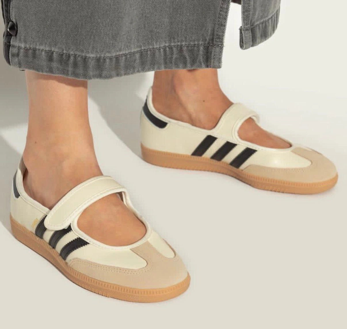 beige black adidas sneakers