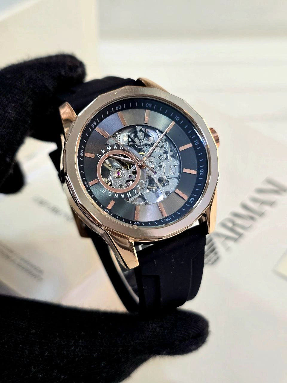 Armani Exchange Skeleton Watch with Transparent Dial