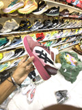 Maroon white black men's sneakers product photography
