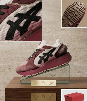 ASICS style sneakers for men in maroon white and black