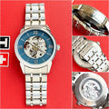 Open-heart dial mechanical men’s watch close-up
