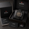 Black square skeleton dial men's wristwatch