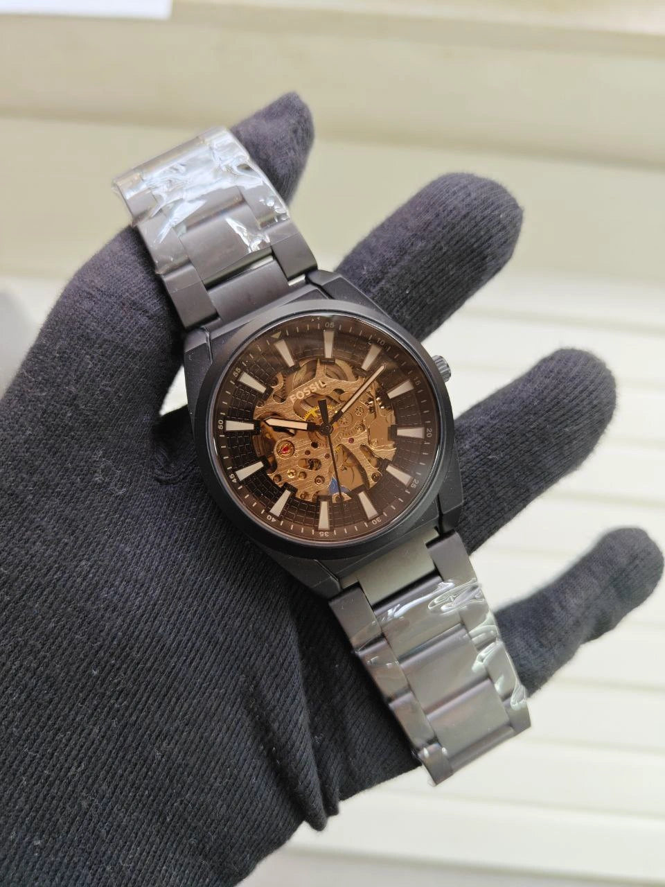 Black stainless steel automatic watch Fossil Everett