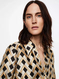Black Beige Geometric Print Silk Dress