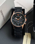 Black dial chronograph watch close-up