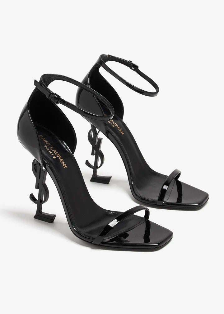 Black Square Toe Ankle Strap Heels