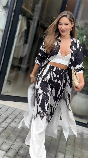 black white women western coord set with matching pants