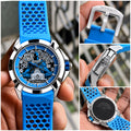 Blue silicone strap men's watch with honeycomb pattern