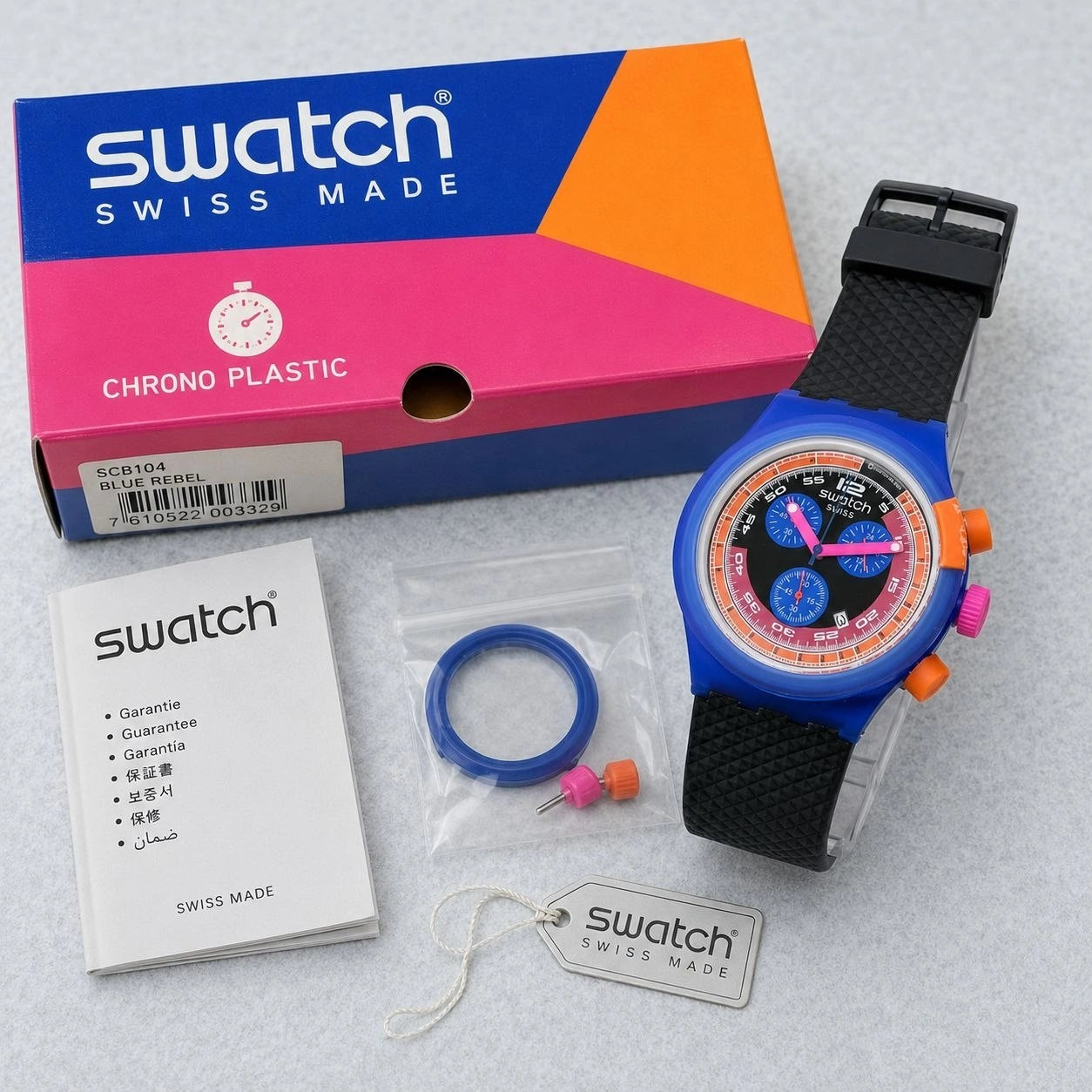 Premium Swatch sports watch with colorful accents