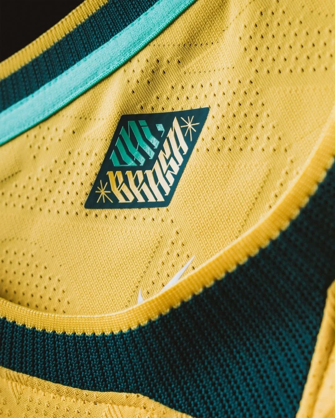 Brazil yellow soccer jersey with team crest