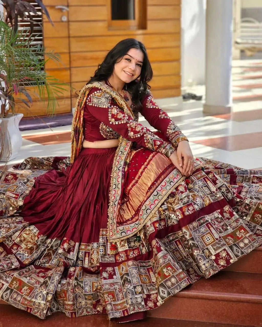 Butter silk lehenga front view V9211 nextbuy