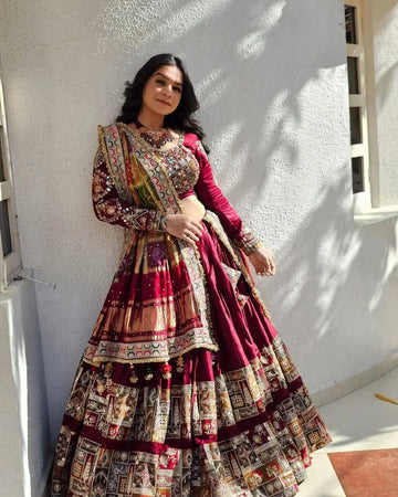 Butter silk lehenga front view V9211