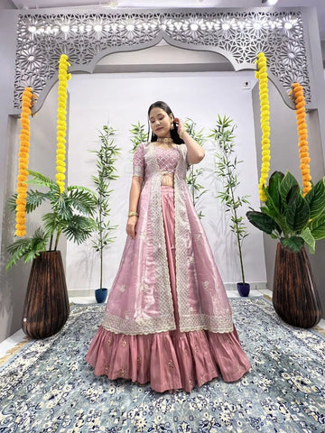 Butterfly Shrug Indo-Western Lehenga with Pink Embroidery