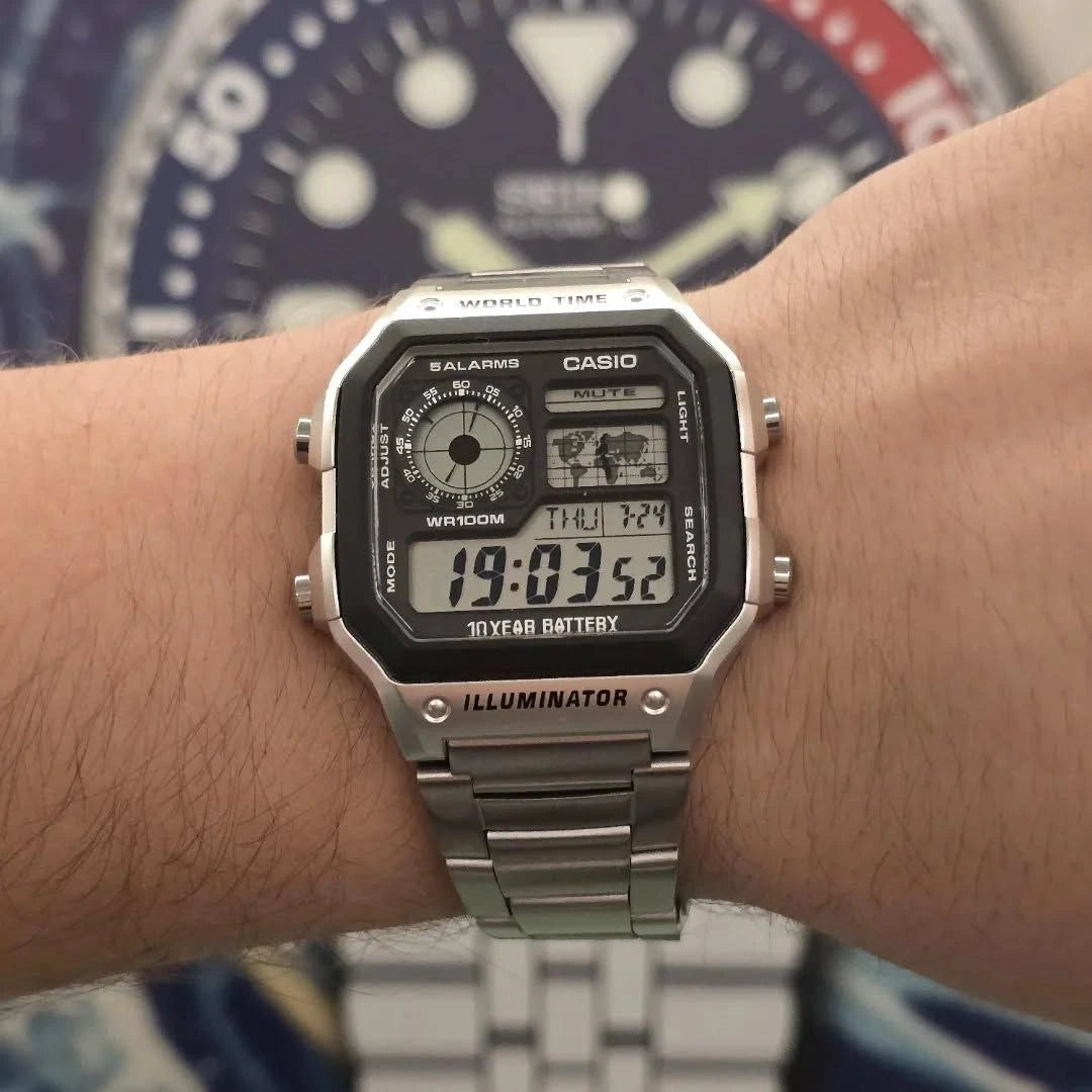 Casio Illuminator stainless steel watch side view