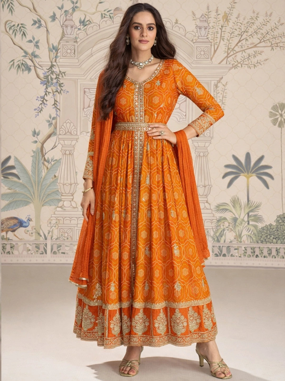 chinon silk anarkali gown set