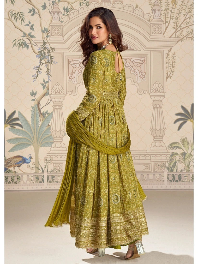 Chinon silk embroidered anarkali dress