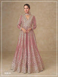 chinon silk embroidered anarkali set