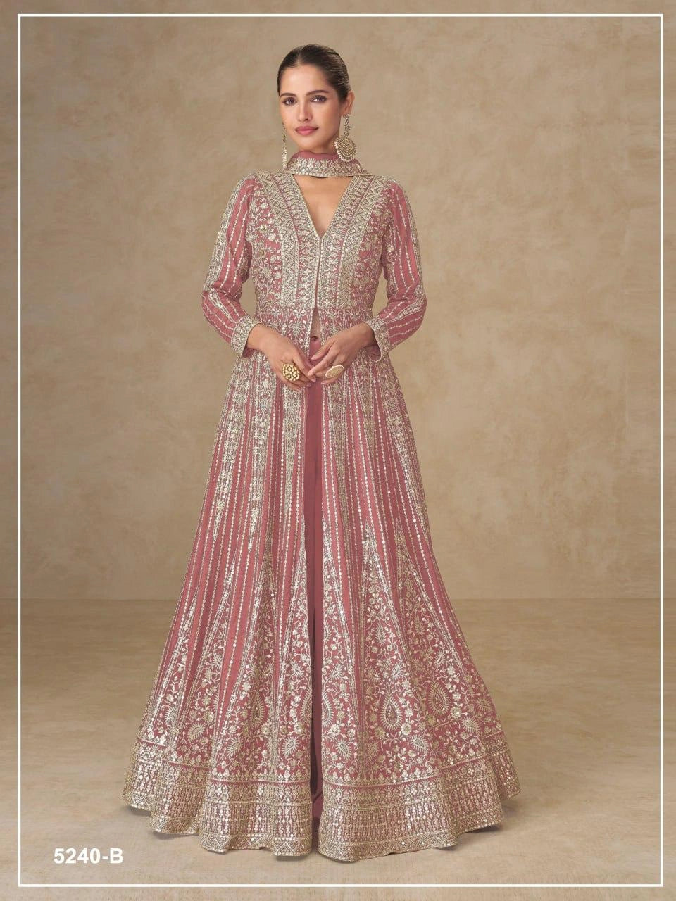 chinon silk embroidered anarkali set