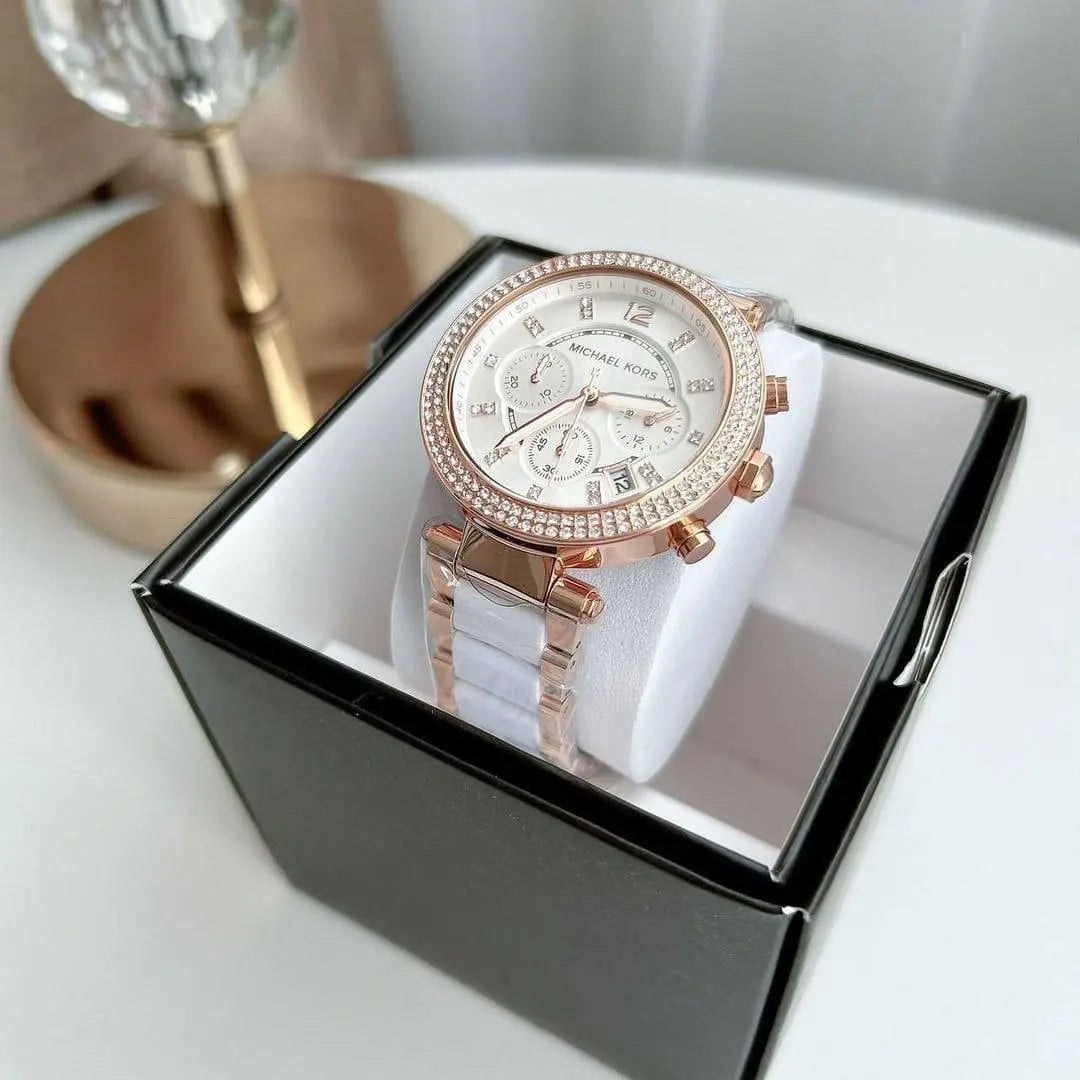 3-link ceramic and metal bracelet watch