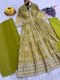 Festive anarkali with pant and dupatta