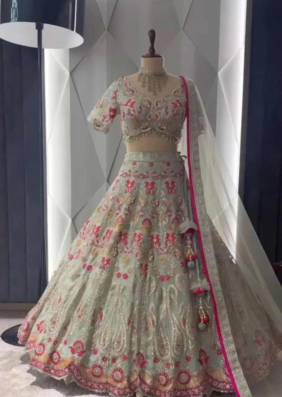 Designer lehenga for girls with can-can, canvas layers, and intricate cut work