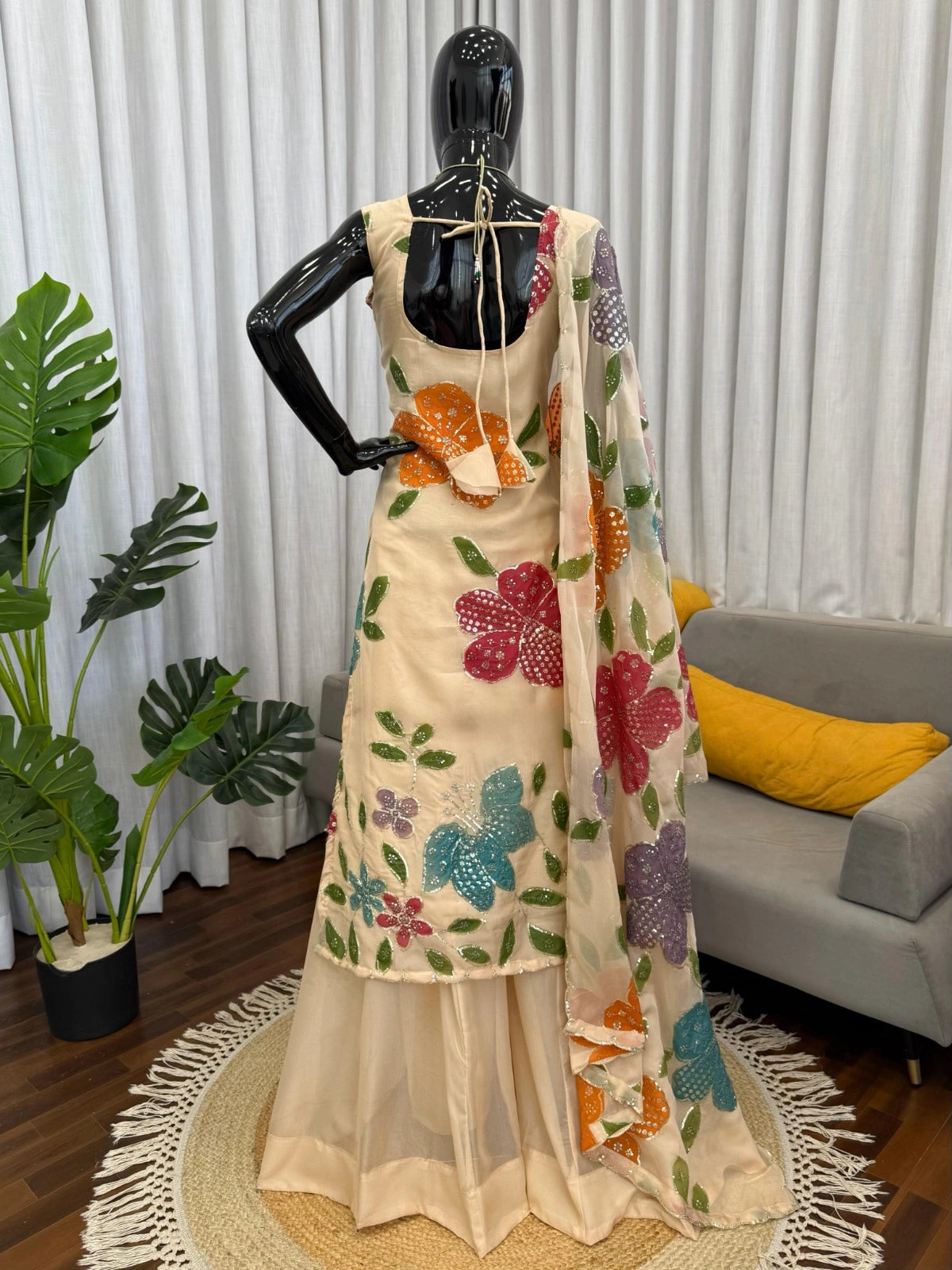 Party wear organza silk suit
