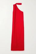 Designer one shoulder full length party dress for women in red