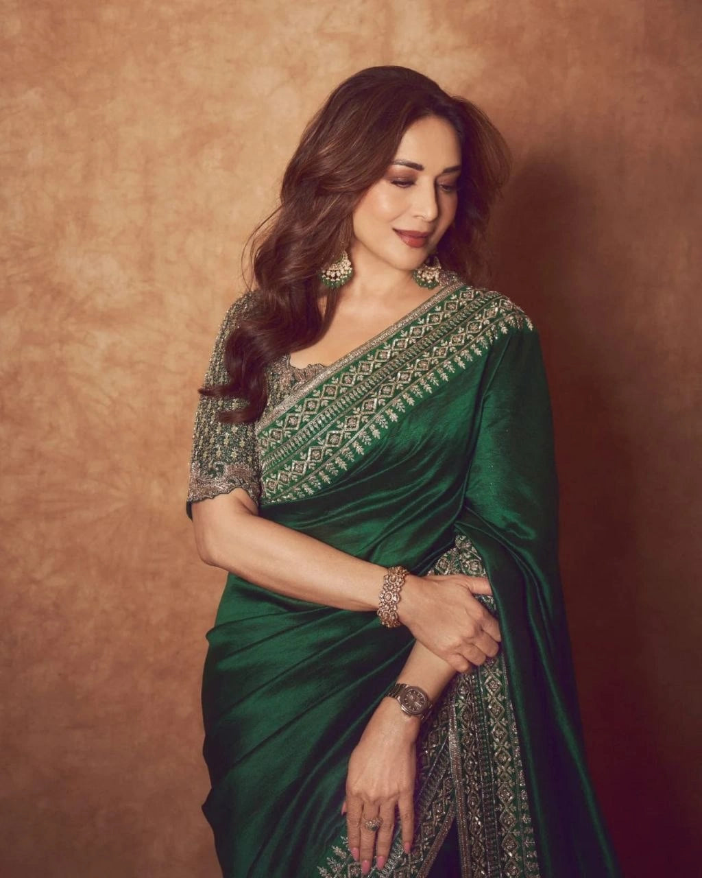 Women's festive satin saree with sequins embroidery