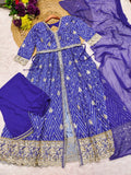 Party wear Chinon silk anarkali set
