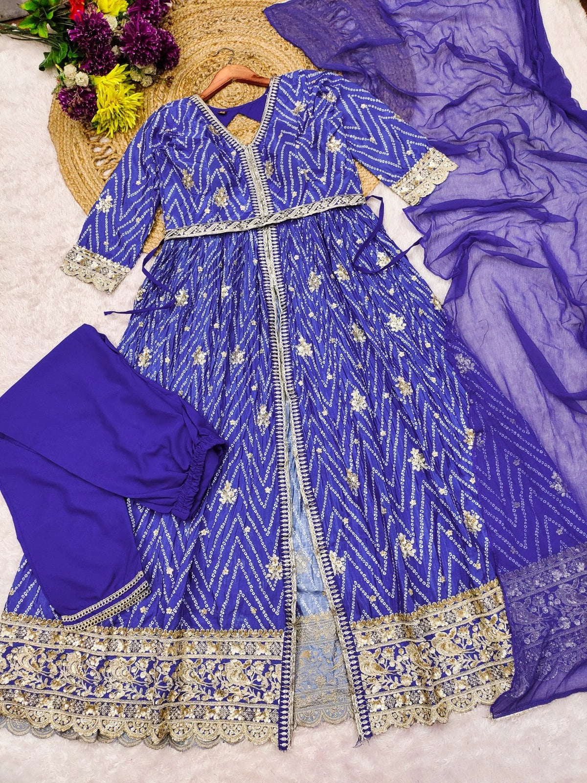 Party wear Chinon silk anarkali set